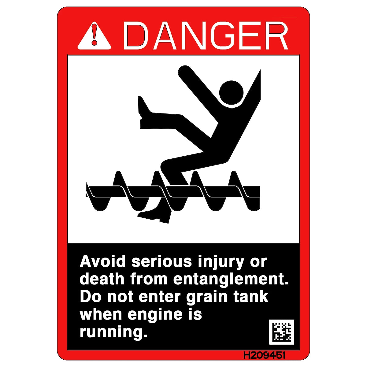 John Deere H209451: Safety Sign, Grain Tank Danger