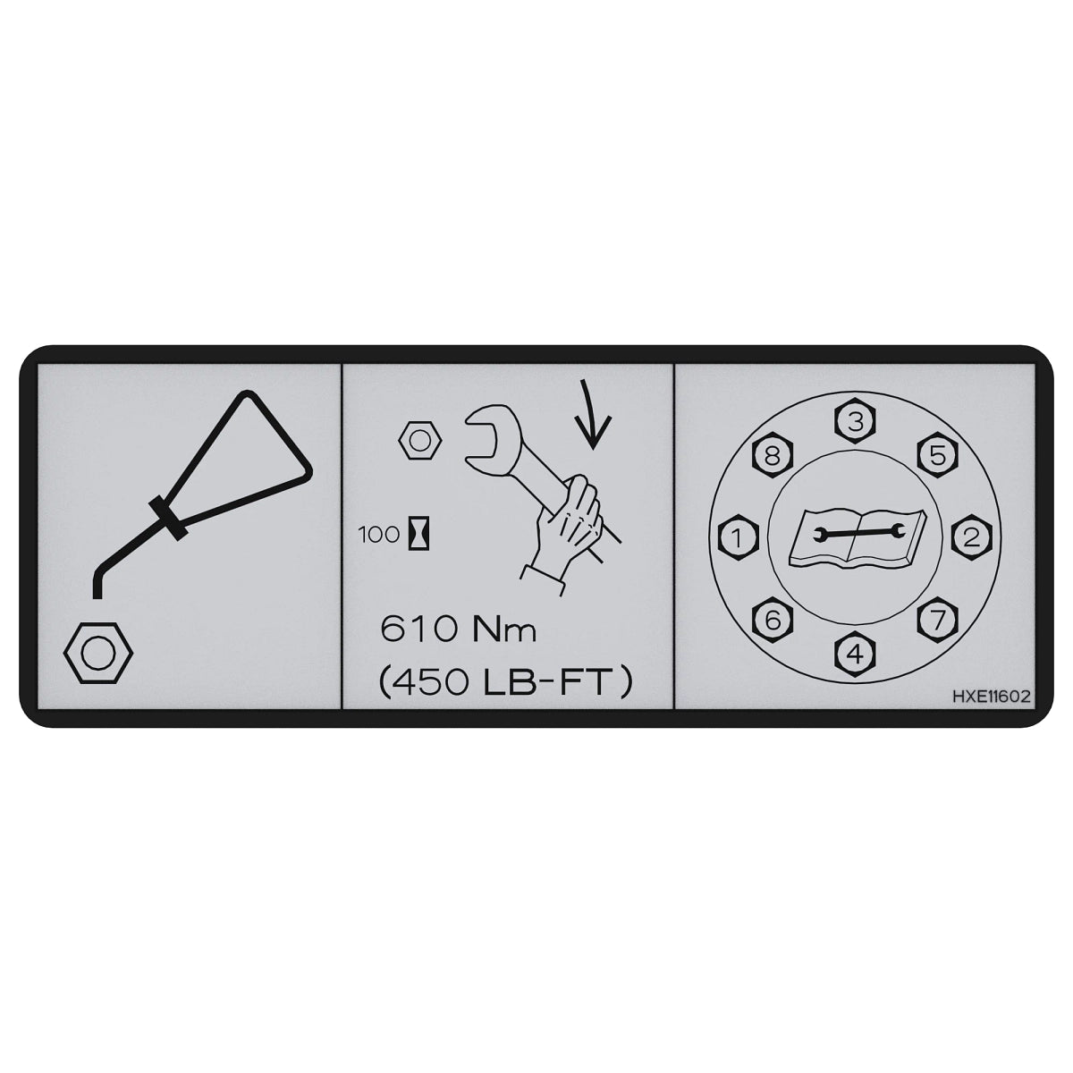 John Deere HXE11602: Wheel Bolt torque Label, Rear