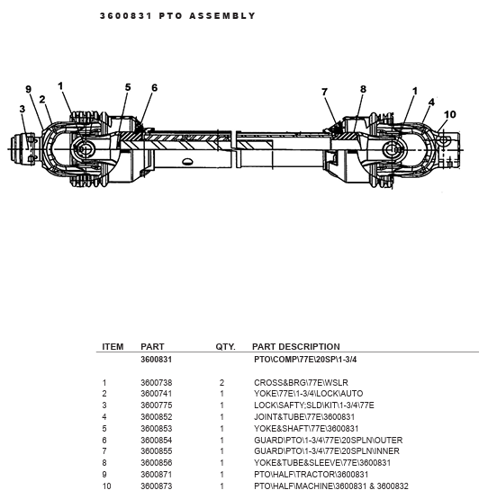 Haybuster 3600831 PTO\Comp\77E\20S\1-3/4"
