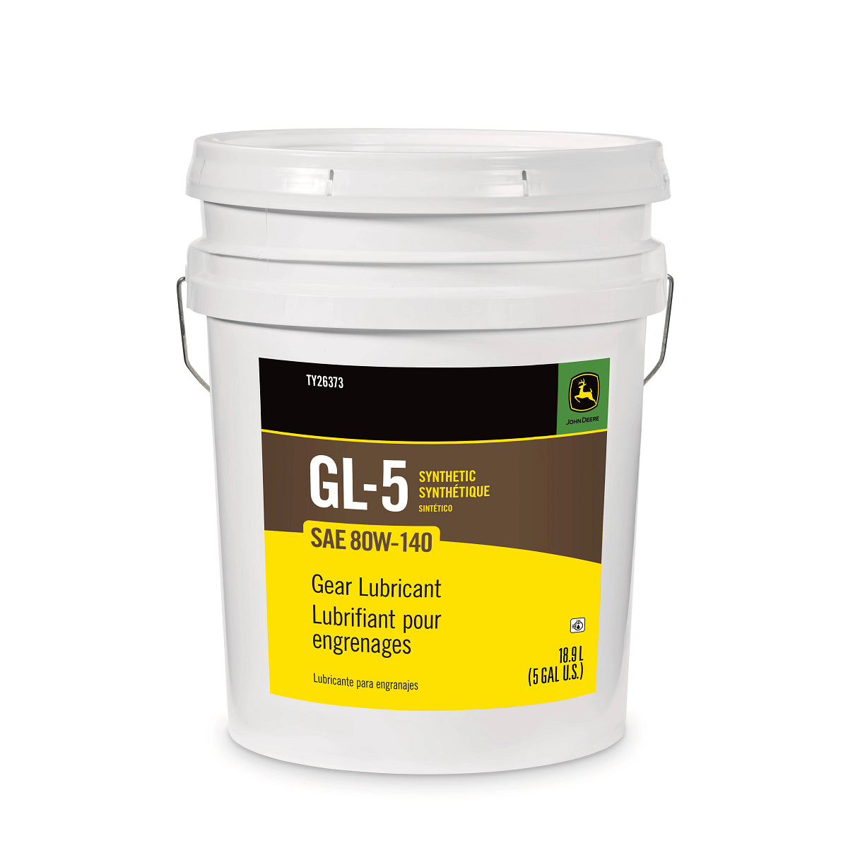 John Deere TY26373: Synthetic Gear Lubricant, SAE 80W-140, API GL-5, 18.9 Liter (5 Gallon)