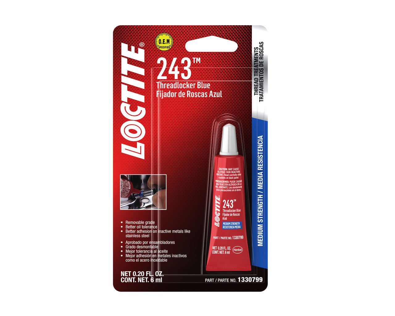 Loctite PM1330799: Threadlocker 243 Sealant, 6 ml (0.20 Fluid Oz) Tube