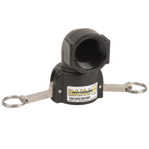 Banjo 150D90: 1 1/2" 90° Female Coupler X 1 1/2" Female Thread Poly Cam Lever Coupling