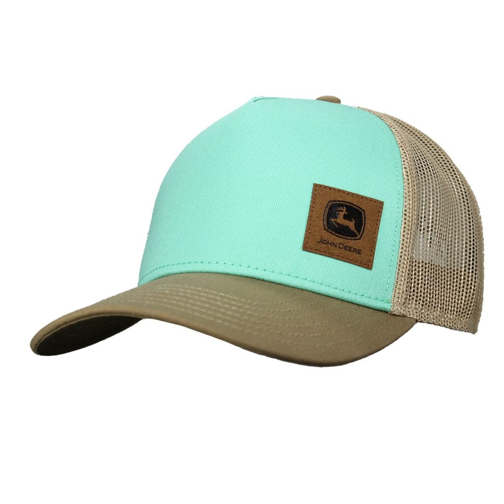 John Deere Turquoise & Ivory Leather Patch Mesh Cap