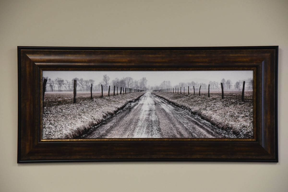 "Snowy Road" Framed Canvas Print