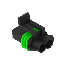 John Deere 57M7309:  Black External Electrical Connector Housing, 2 Cavities
