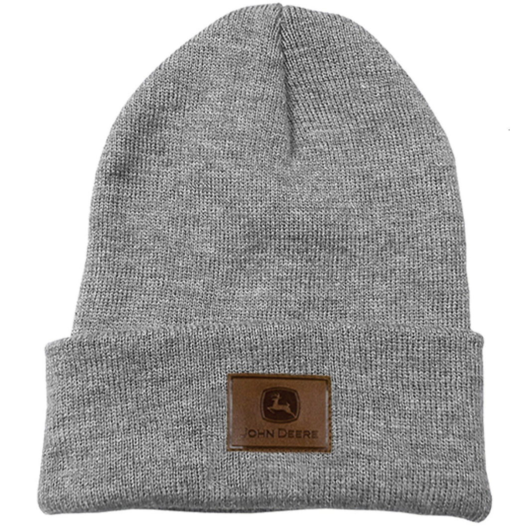 Knit Beanie with Leather Patch