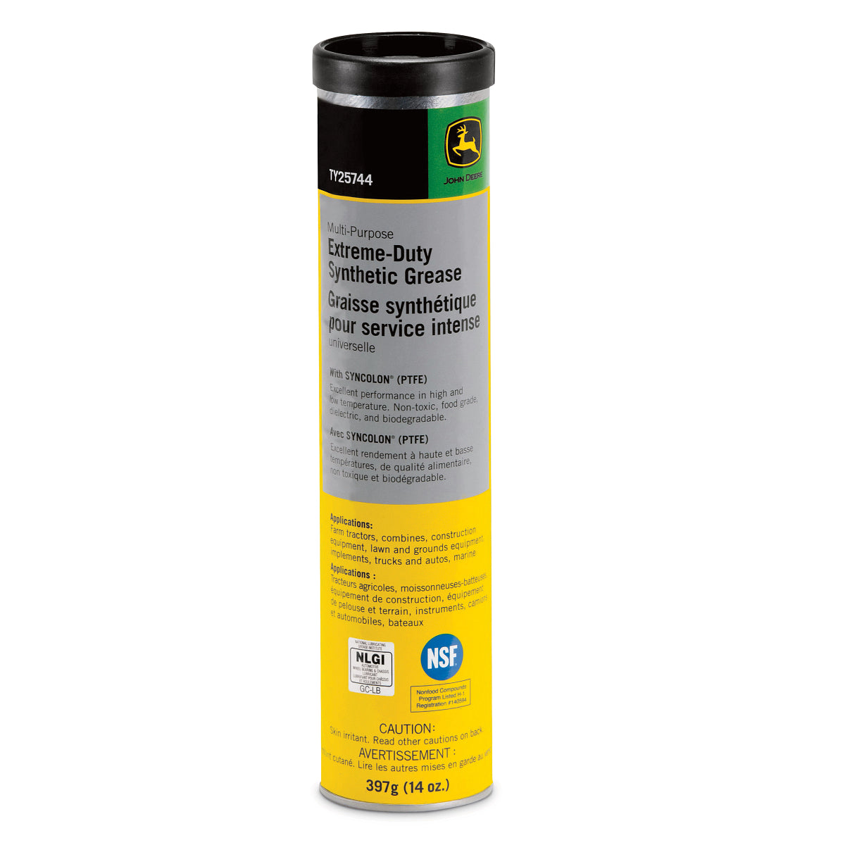 John Deere TY25744: Multi-Purpose Extreme-Duty Synthetic Grease, 397 gram (14 Oz) Cartridge
