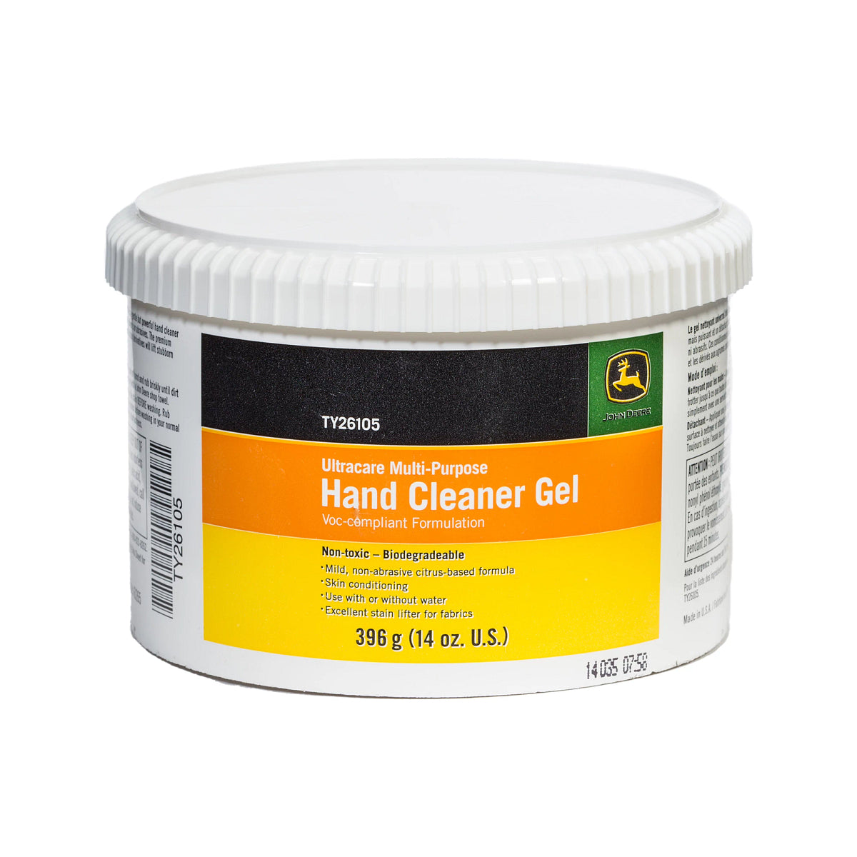 John Deere TY26105: Multi-Purpose Hand Cleaner Gel, VOC Compliant Formulation, 396 gram (14 Oz)