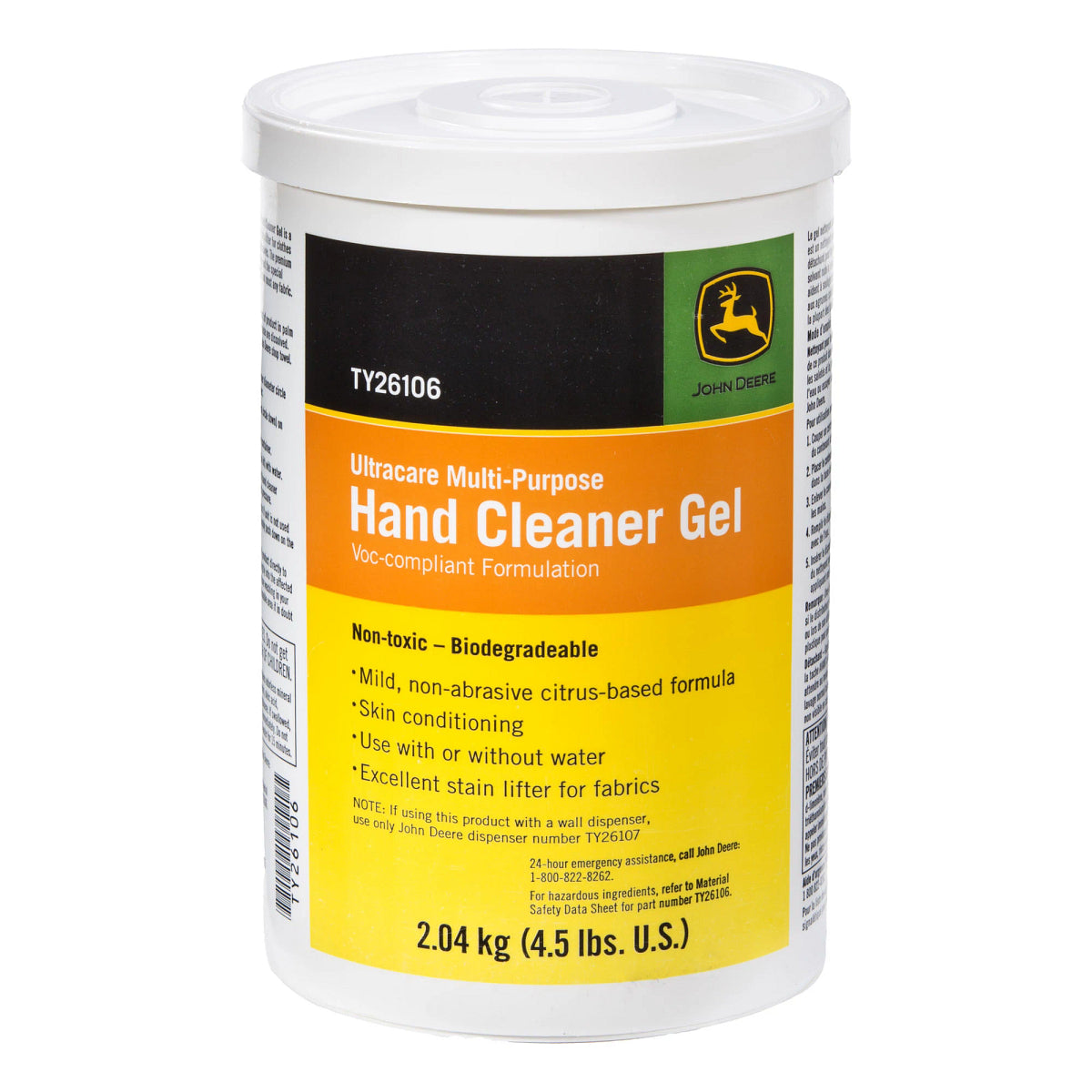 John Deere TY26106: Hand Cleaner Gel, VOC Compliant Formulation, 2.04 kg (4.5 Pound)