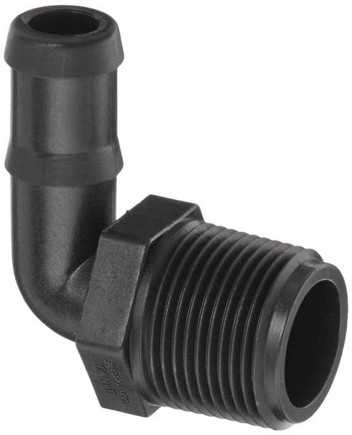 Banjo HB075/100-90: 90° Hose Barb Fitting - 3/4" MPT x 1" Hose Barb